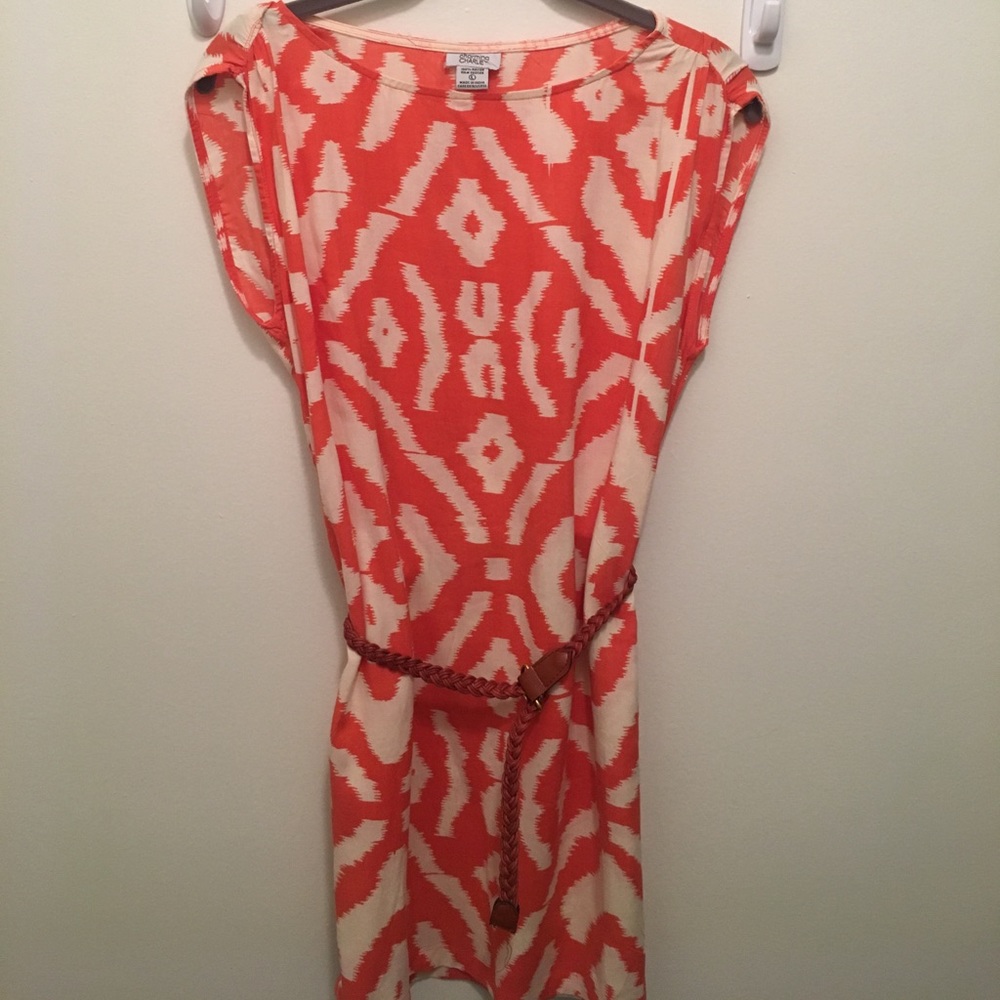 Tshirt dress with belt, orange
