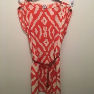 Tshirt dress with belt, orange