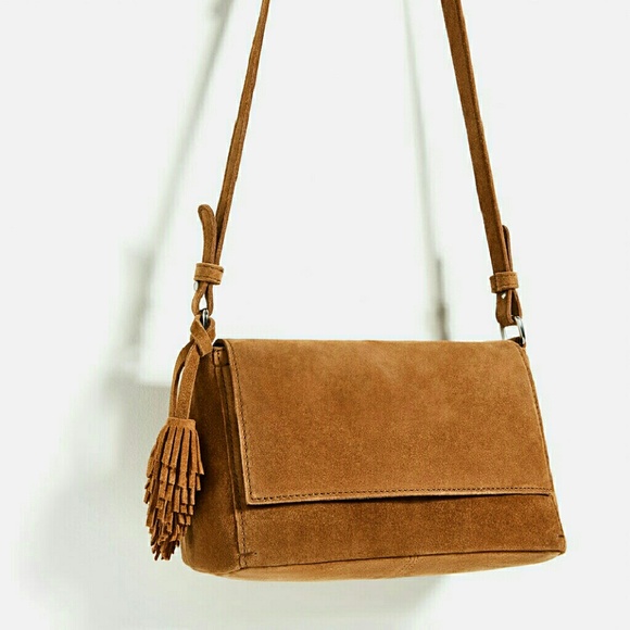 zara split suede crossbody bolsa
