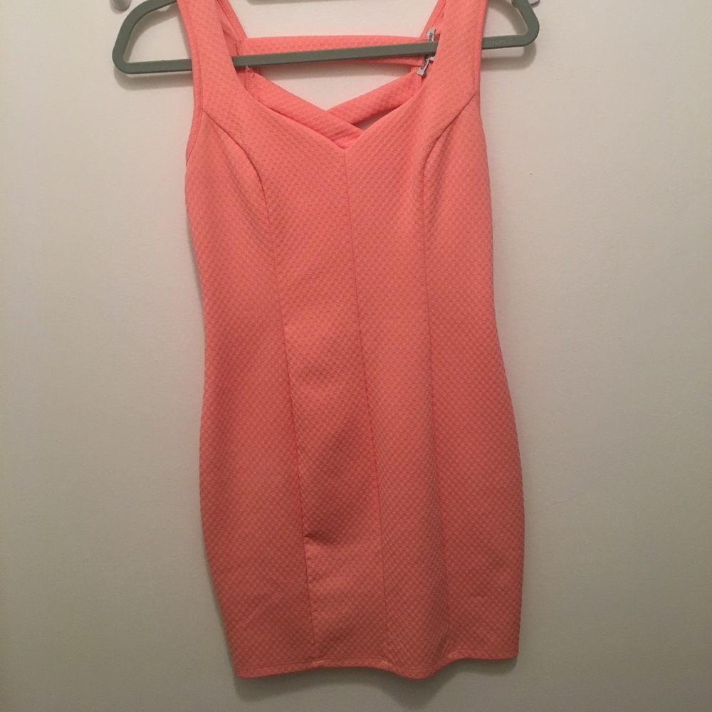 Coral pink dress with criss-cross back