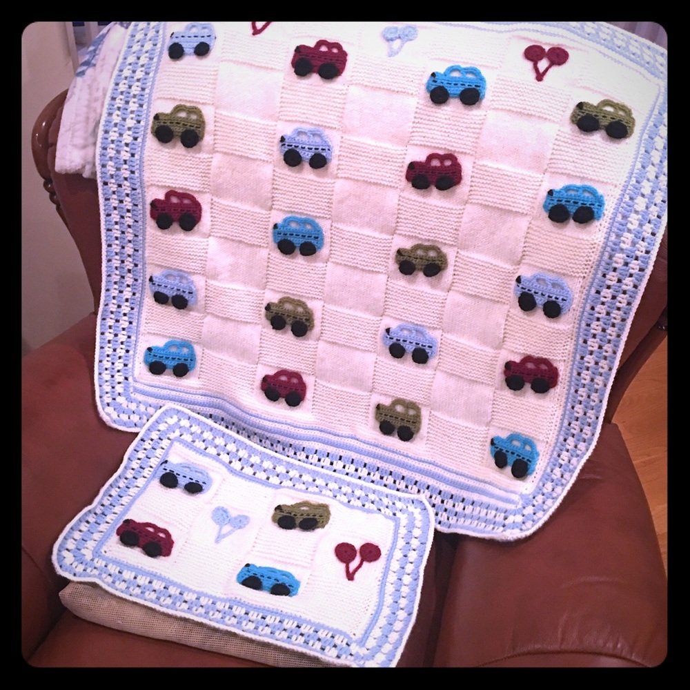 Hand made baby boy blanket & pillow case