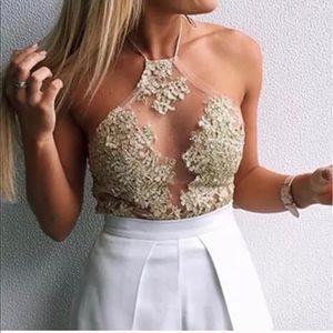 💥SALE💥Gold Halter Lace Top