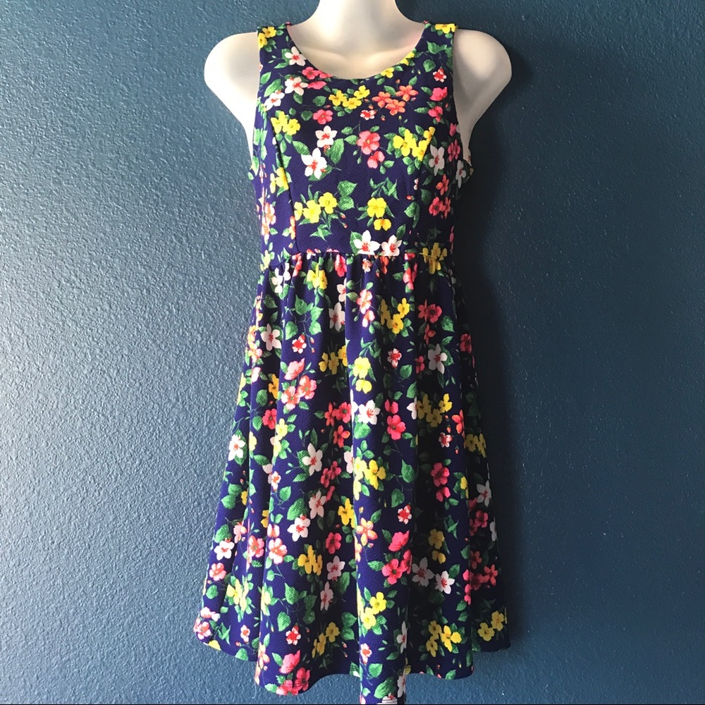 Floral Open Backed High Neck Dress