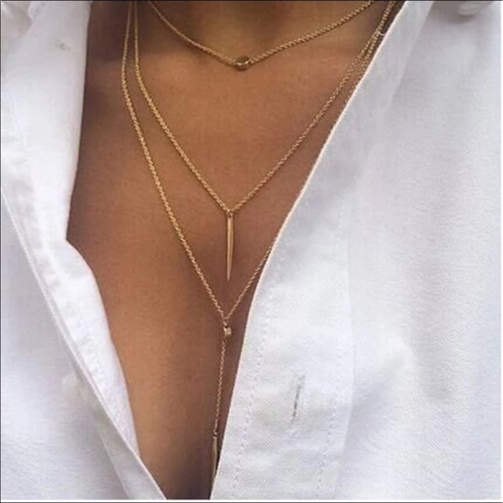 Bar Pendant 3 Layer Gold or Silver Chain Necklace