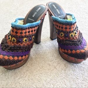 Miu Miu Beaded and Embroidered Clogs - Size 36