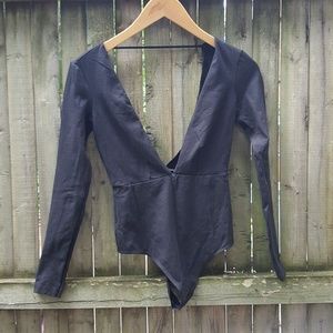 Cotton spandex double v bodysuit