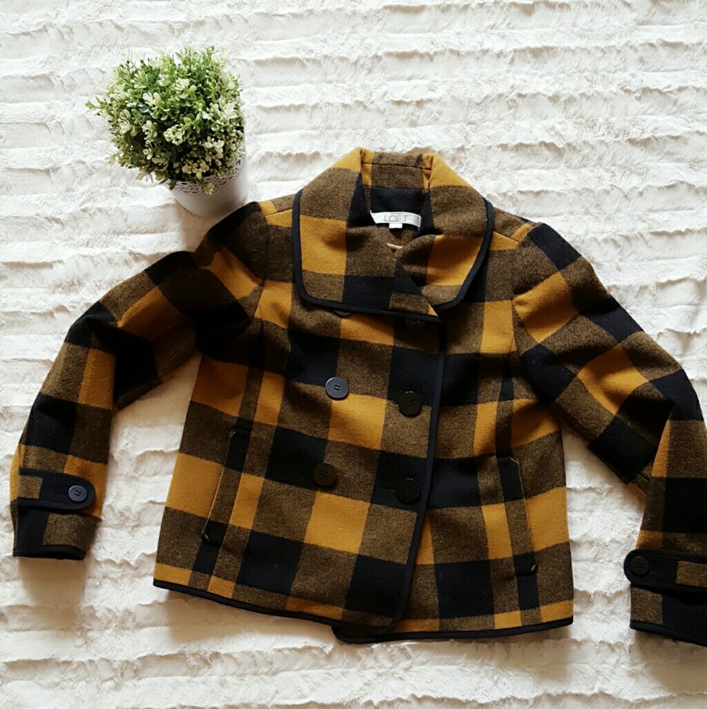NWOT LOFT Plaid Peacoat