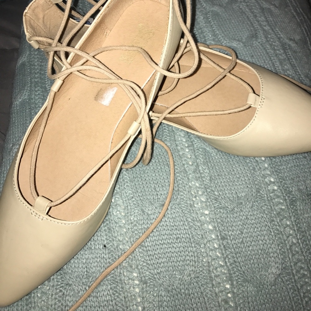 Beige Lace Up Flats