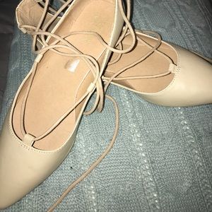 Beige Lace Up Flats