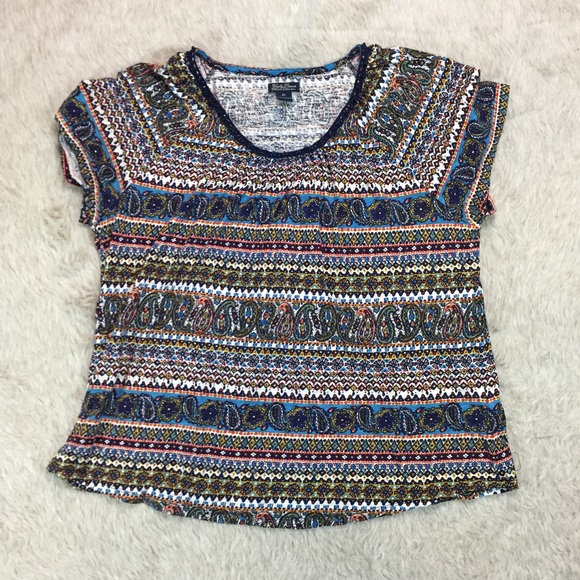 Lucky Brand Tops - Lucky Brand boho print beaded collar top 2x
