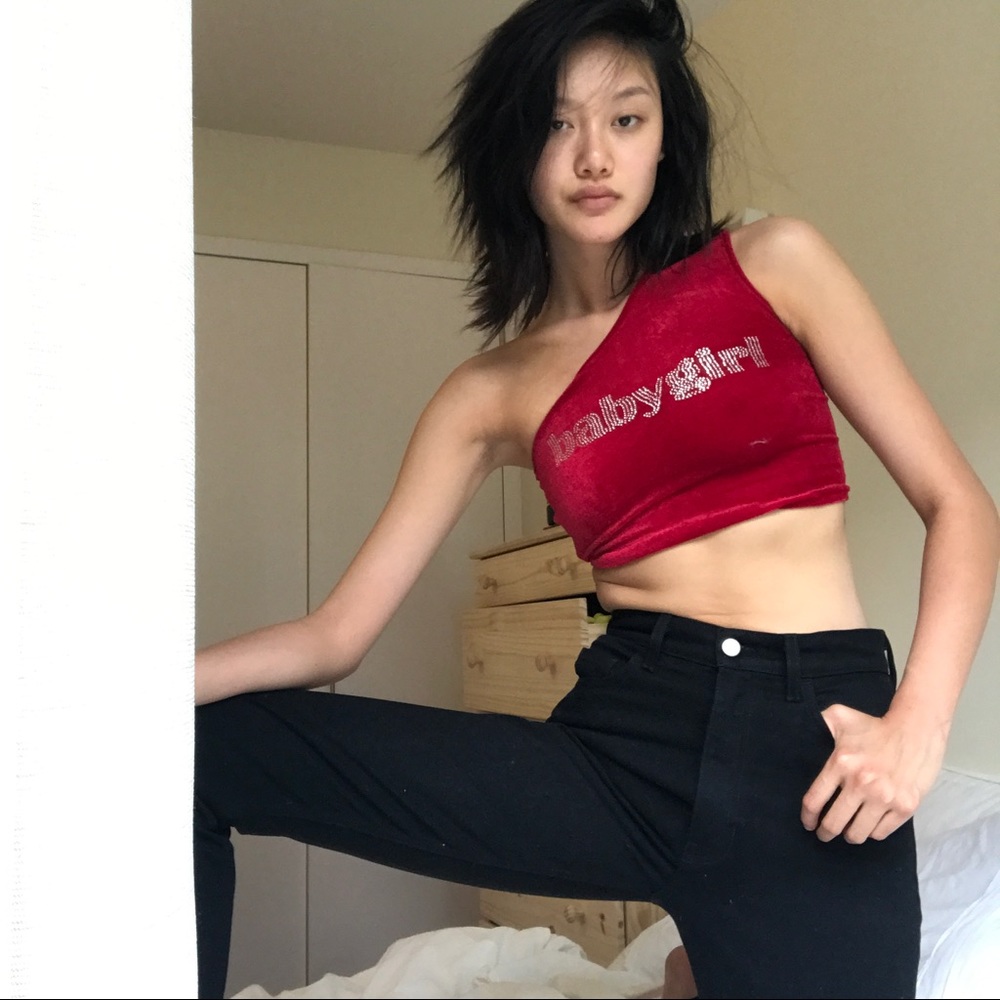 O-mighty red velvet one-shouldered crop top