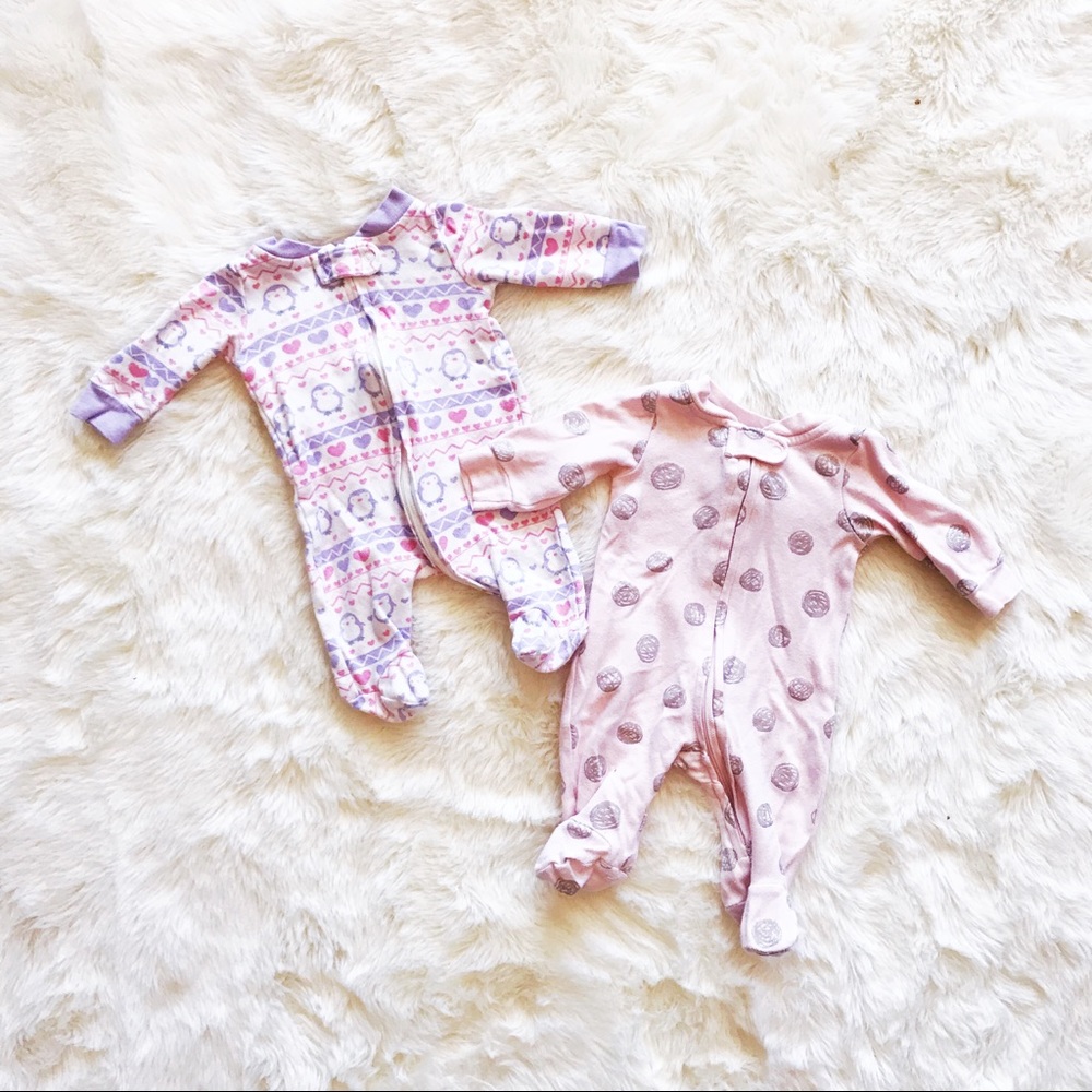 100% cotton footie pj's | penguin & silver dot