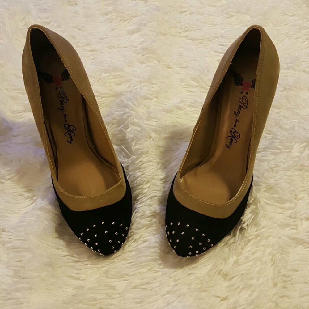 Taupe  and Black  Heels with silver studs.