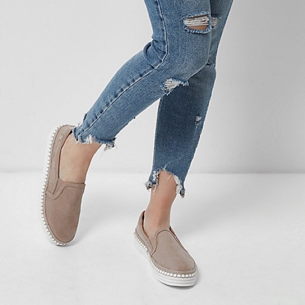 BEIGE WIDE FIT ESPADRILLE FLATFORM PLIMSOLLS