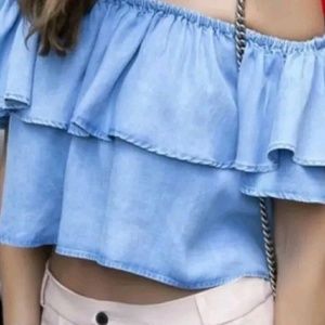 ZARA off the shoulder jean top medium