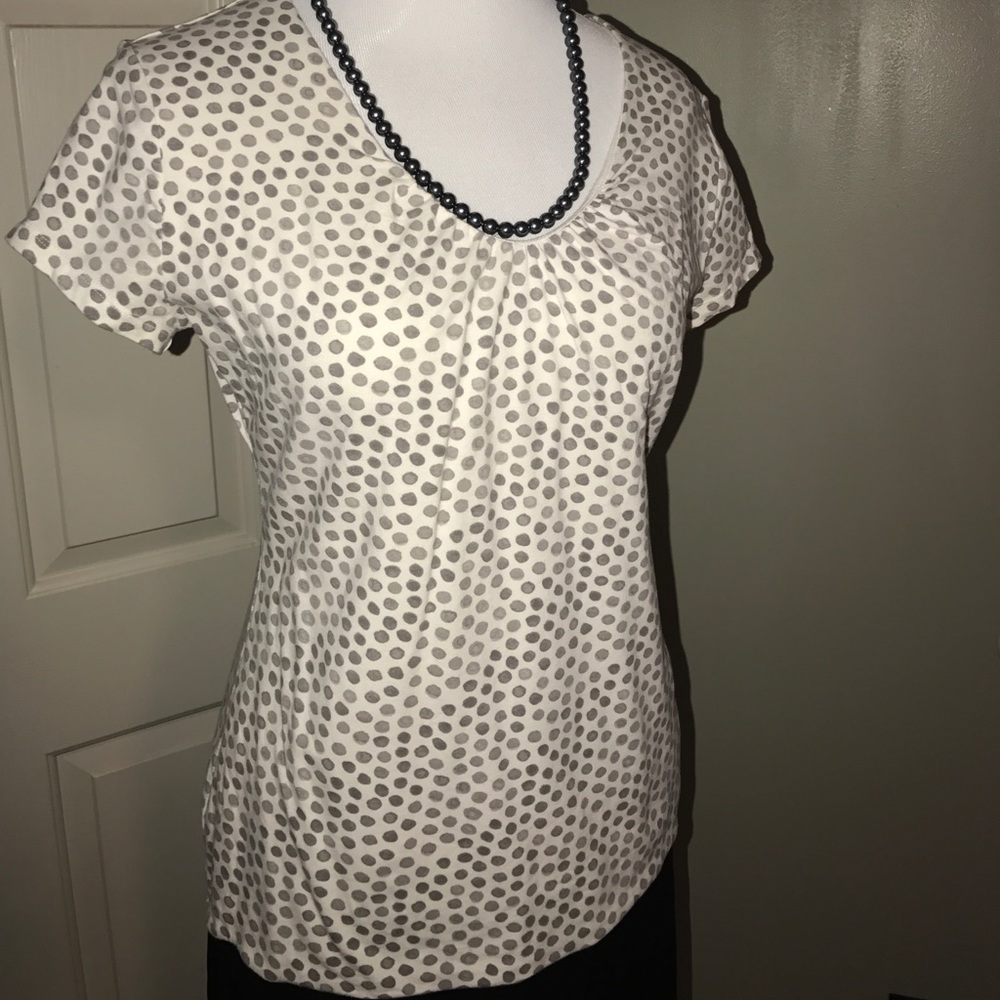 White, Short Sleeve, Grey Polka-Dot Blouse. Sz Med