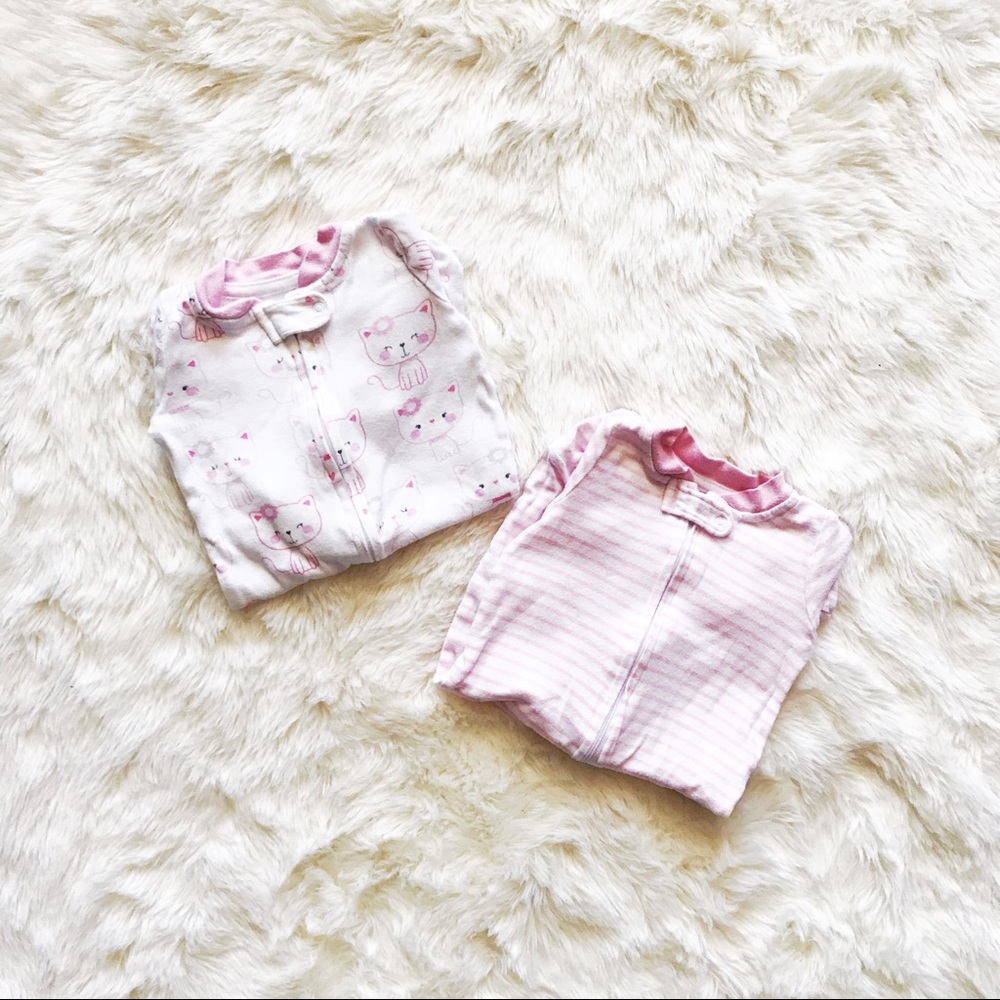 pink cotton footie pj's | kitties & stripes