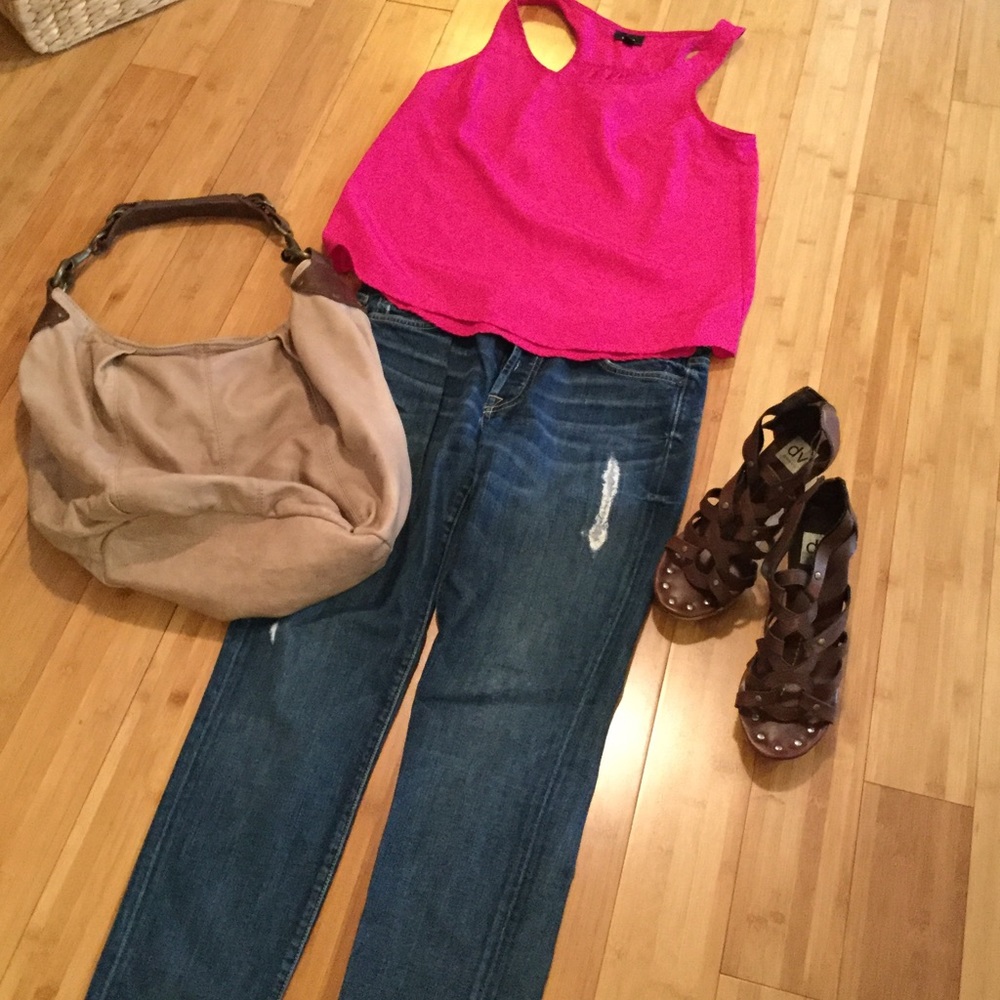 Medium tanks in fuchsia pink and purple
