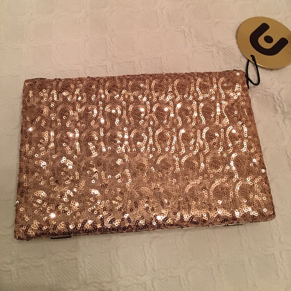 Baby pink sequin box clutch w/add on handles