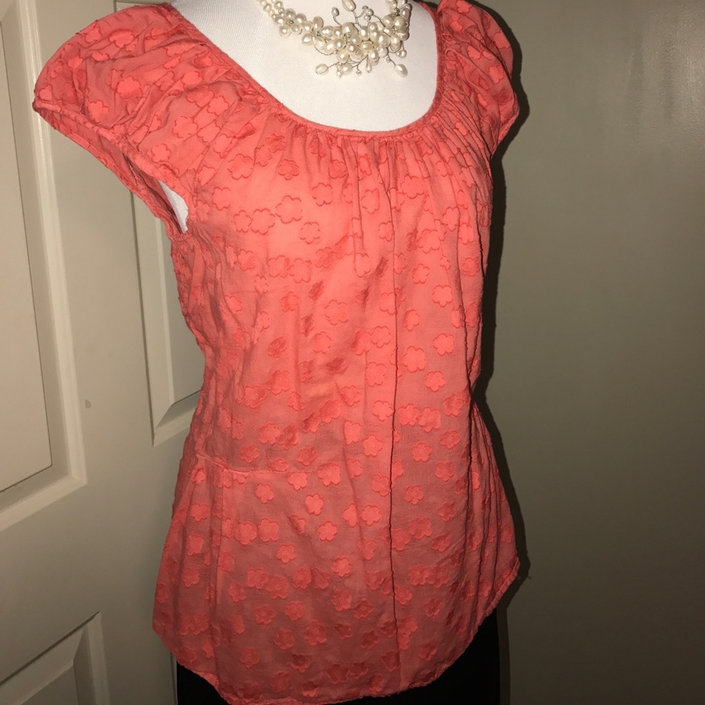 Coral, Cotton, Floral Print Blouse Size Medium