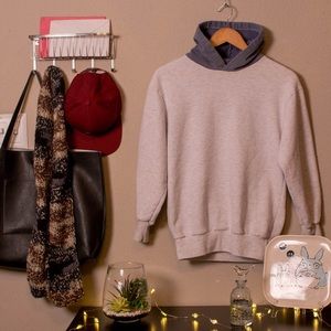 Grey and Blue Pull-Over Hoodie