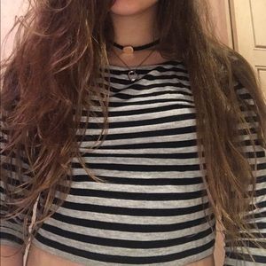 gray and black striped crop top