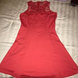 Coral Lace Fit and Flare Dress