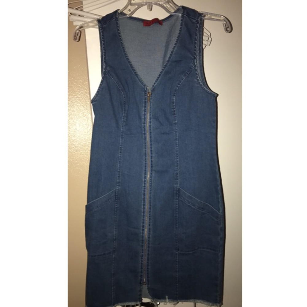 Denim zip up dress