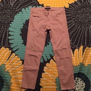 muted mauvey pink distressed slit knee jeans