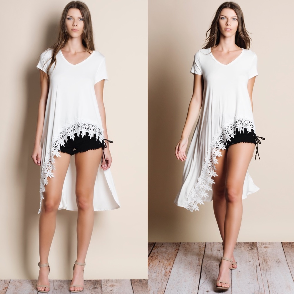 High Low Crochet Hem Maxi Top (BLACK) - Picture 2 of 3