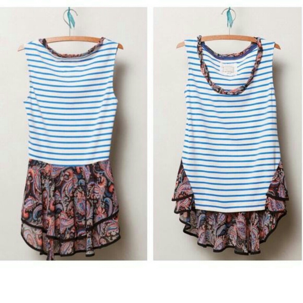 Anthropolgie Postmark stripe blue floral ruffle