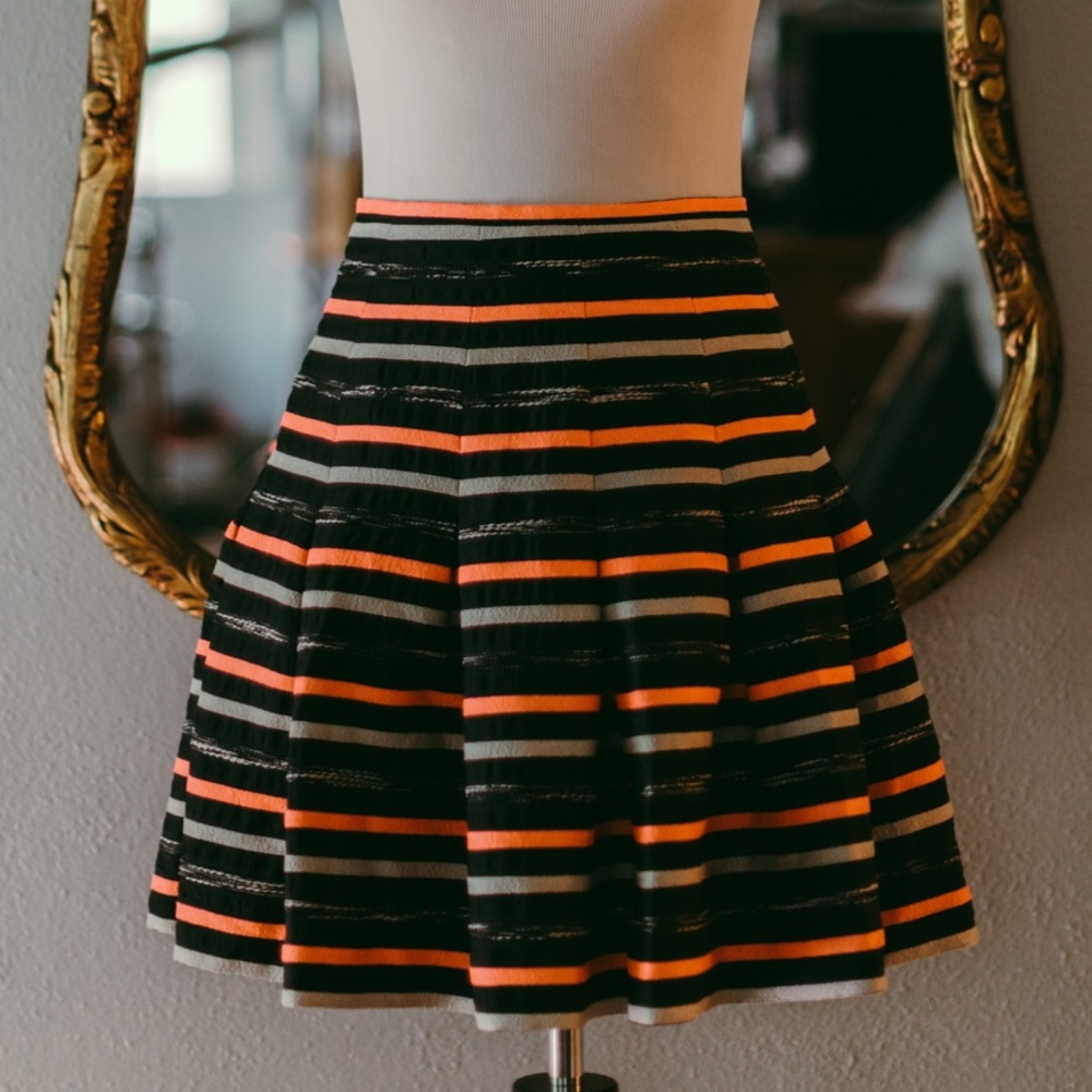 HD Paris Orange/White/Black Stripe Skirt