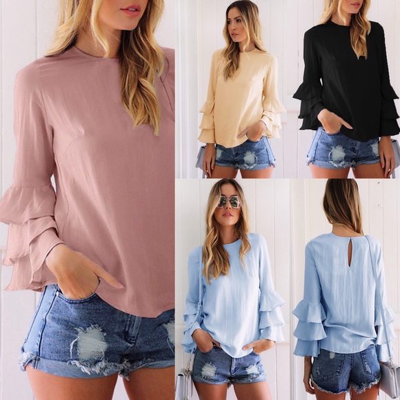 Chiffon Chic Ruffled Blouse - 4 Colors - Asst Size - Picture 1 of 8