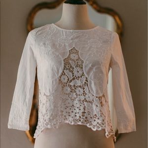 White Lace Top w/Open Back See-through Lace Front