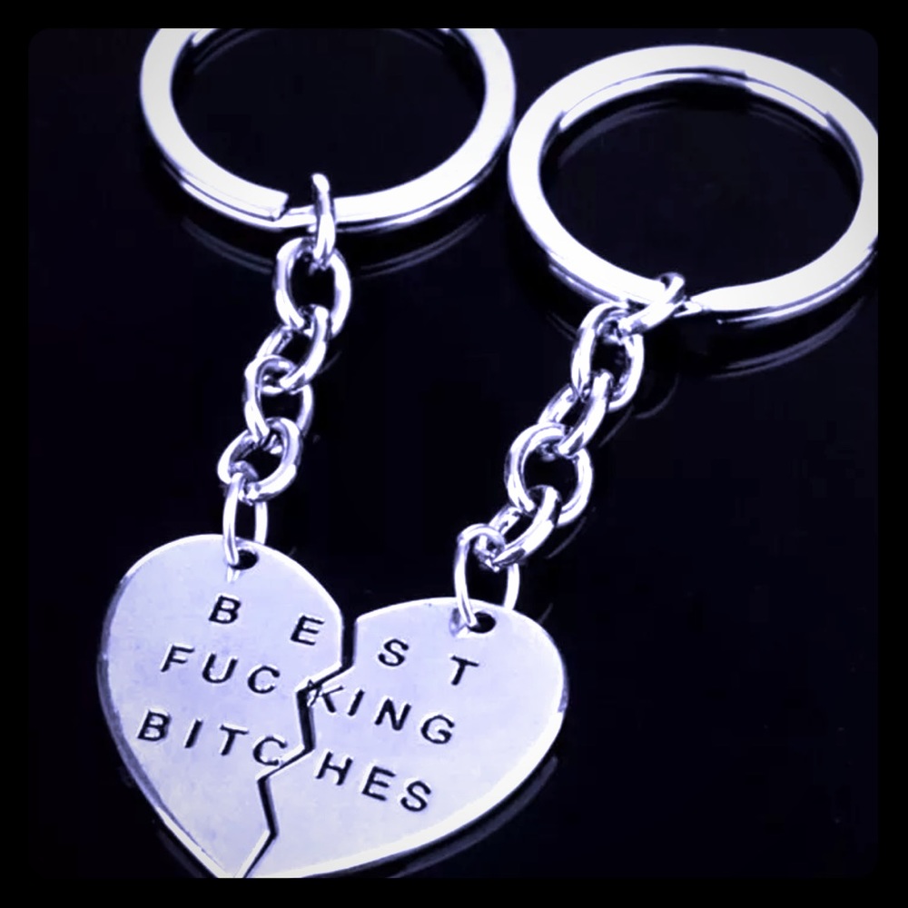BEST FUC*ING BITCHES 2 PIECE HEART KEYCHAIN BFF
