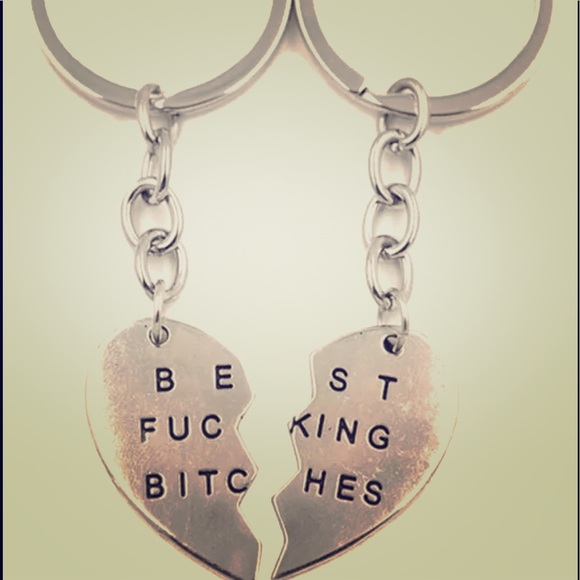 BEST FUC*ING BITCHES 2 PIECE HEART KEYCHAIN BFF - Picture 2 of 7