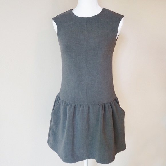Zara Dresses & Skirts - Zara TRF gray drop-waist dress jumper pockets M