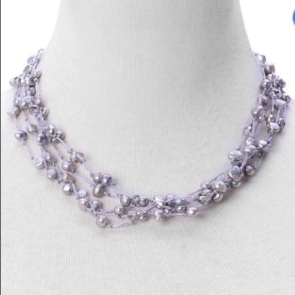 Fresh Water Gray Pearl and Gray Glass Necklace
