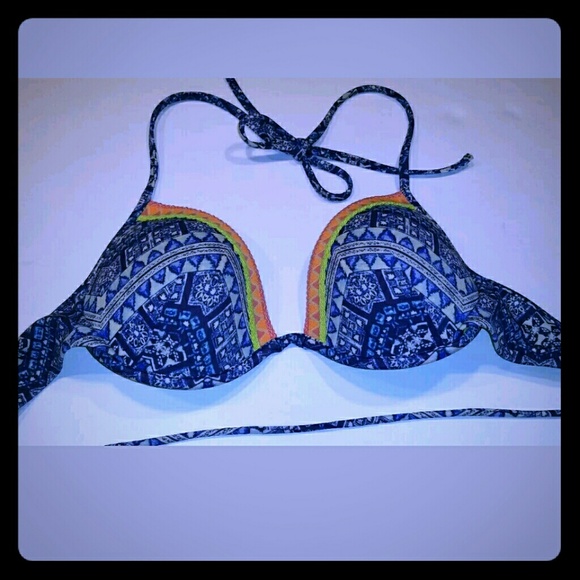 Victoria Secret halter top floral neon bikini swim - Picture 1 of 5