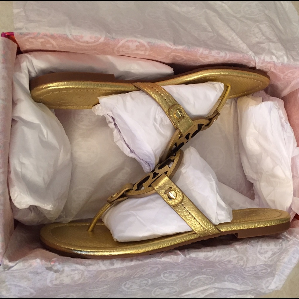 🆕Tory Burch MILLER sandals, Metallic Gold Leather - Picture 5 of 8