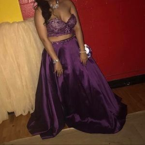 2 piece purple prom dress