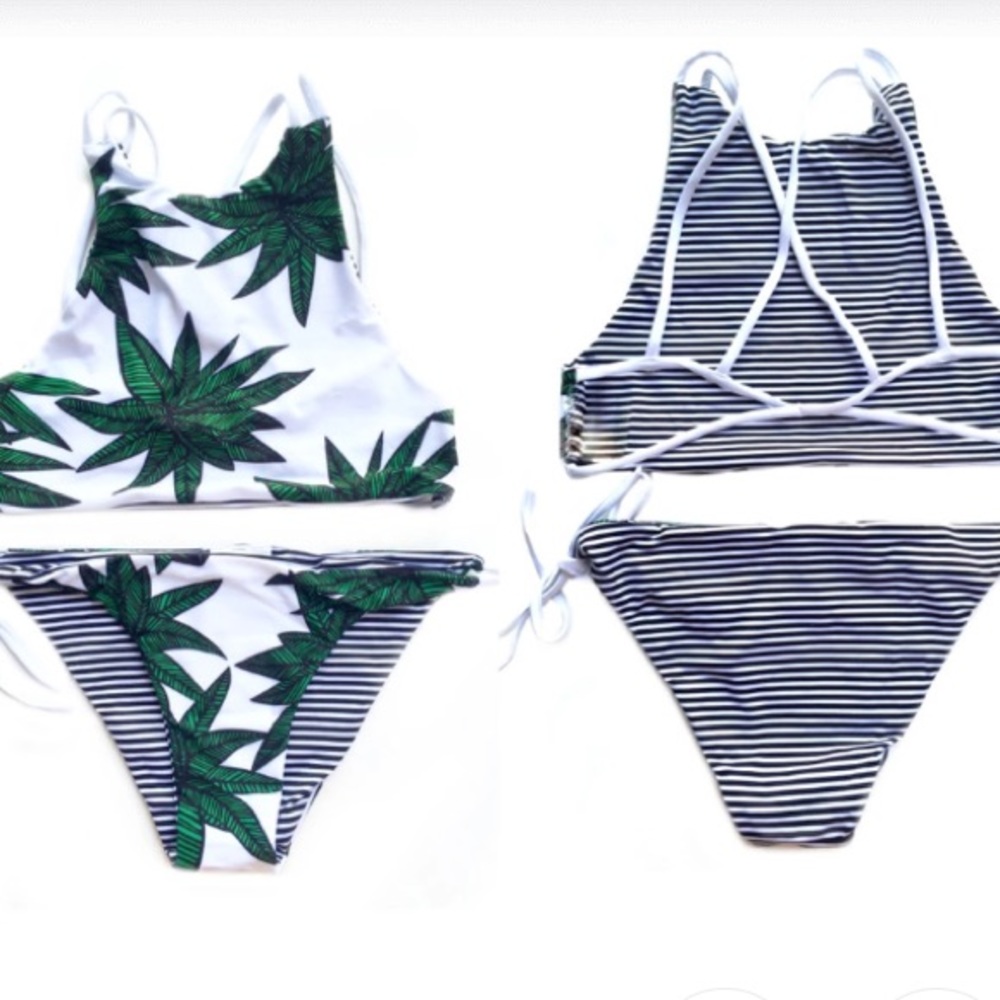 Reversible Mary Jane Stripe High Neck Bikini - Picture 1 of 3