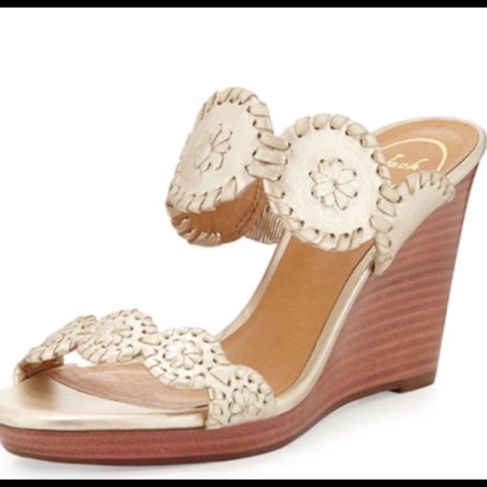 Gold Jack Rogers Luccia Leather Wedge Sandal