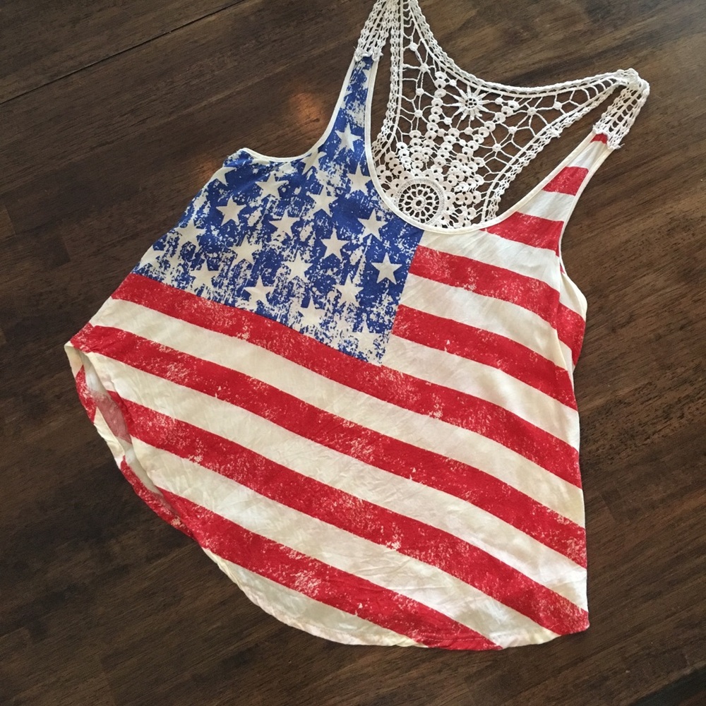 Rue 21 patriotic top w/ crochet racer back Size S