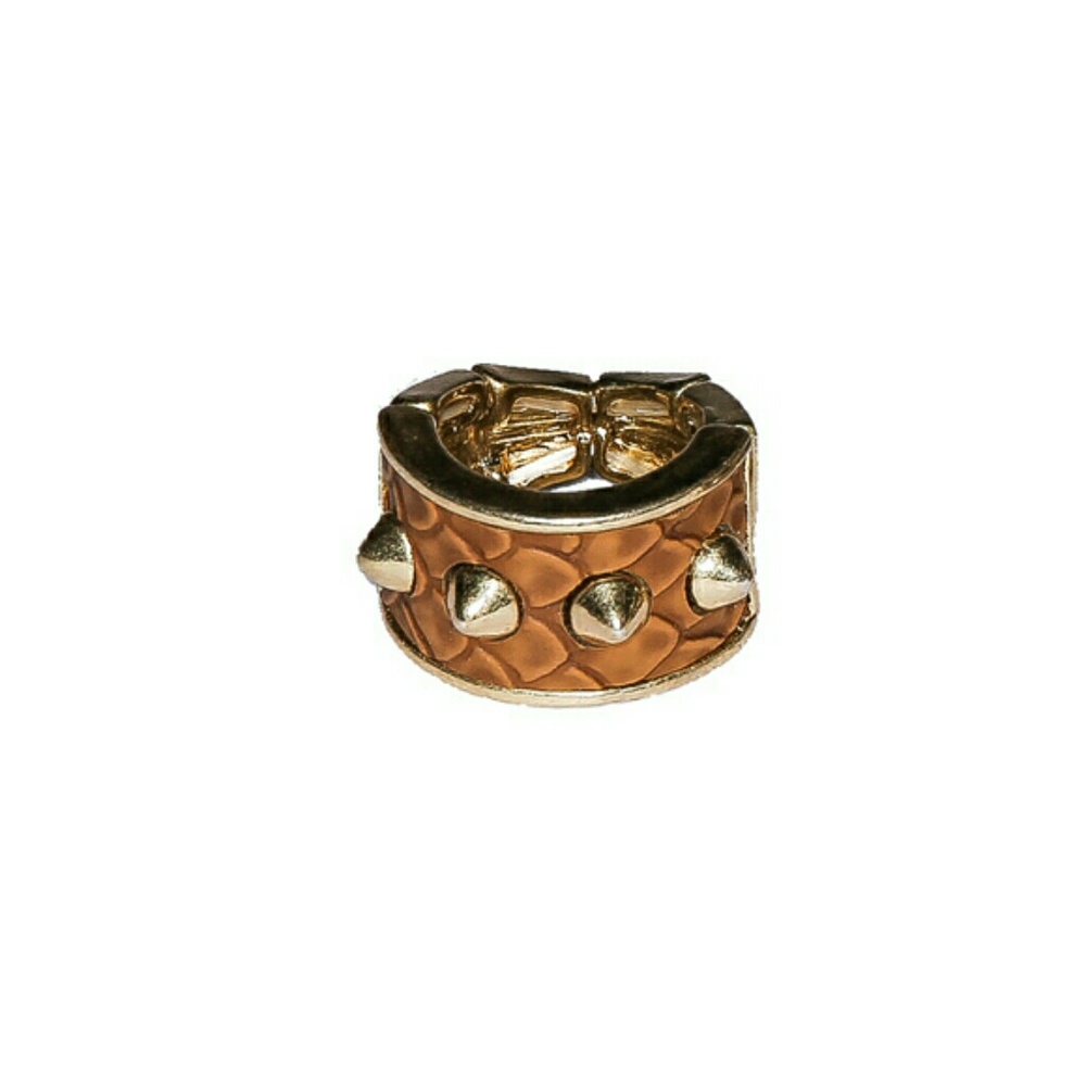 Snakeskin Spiked Ring In Tan