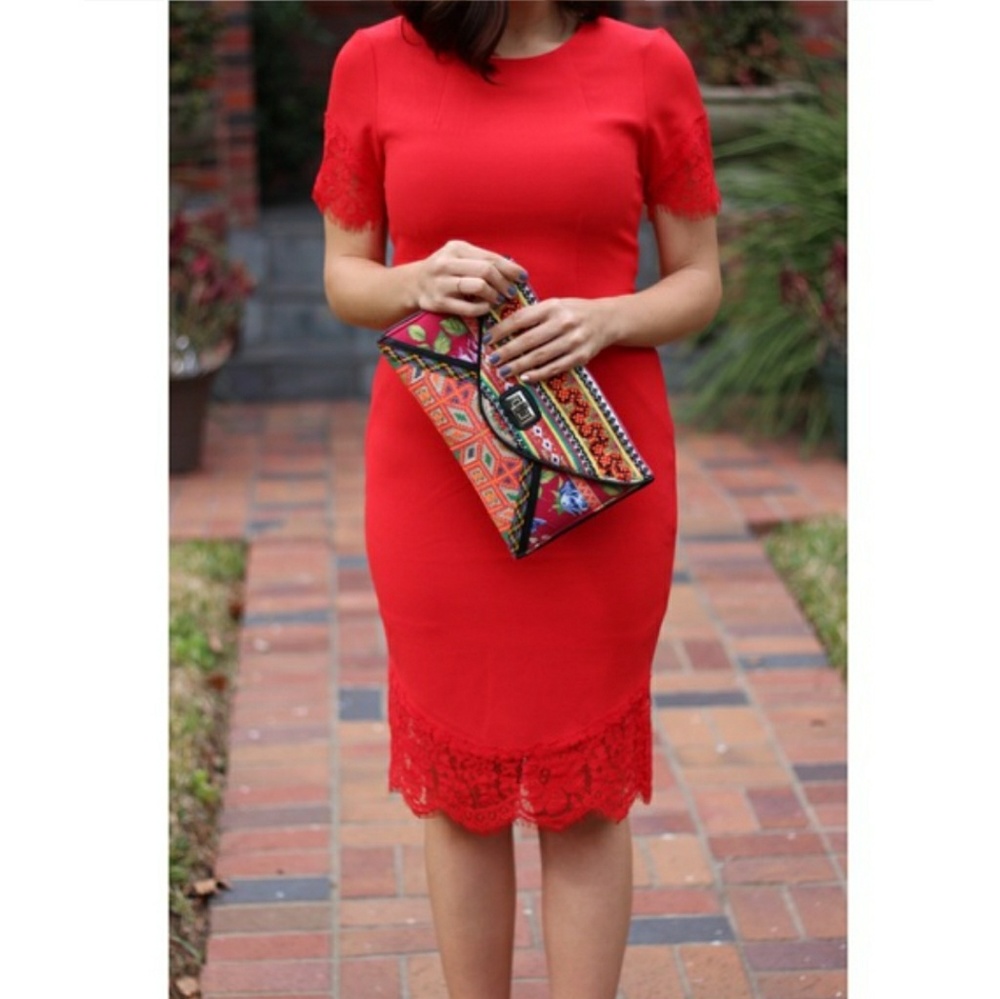 Red Lace trim Dress