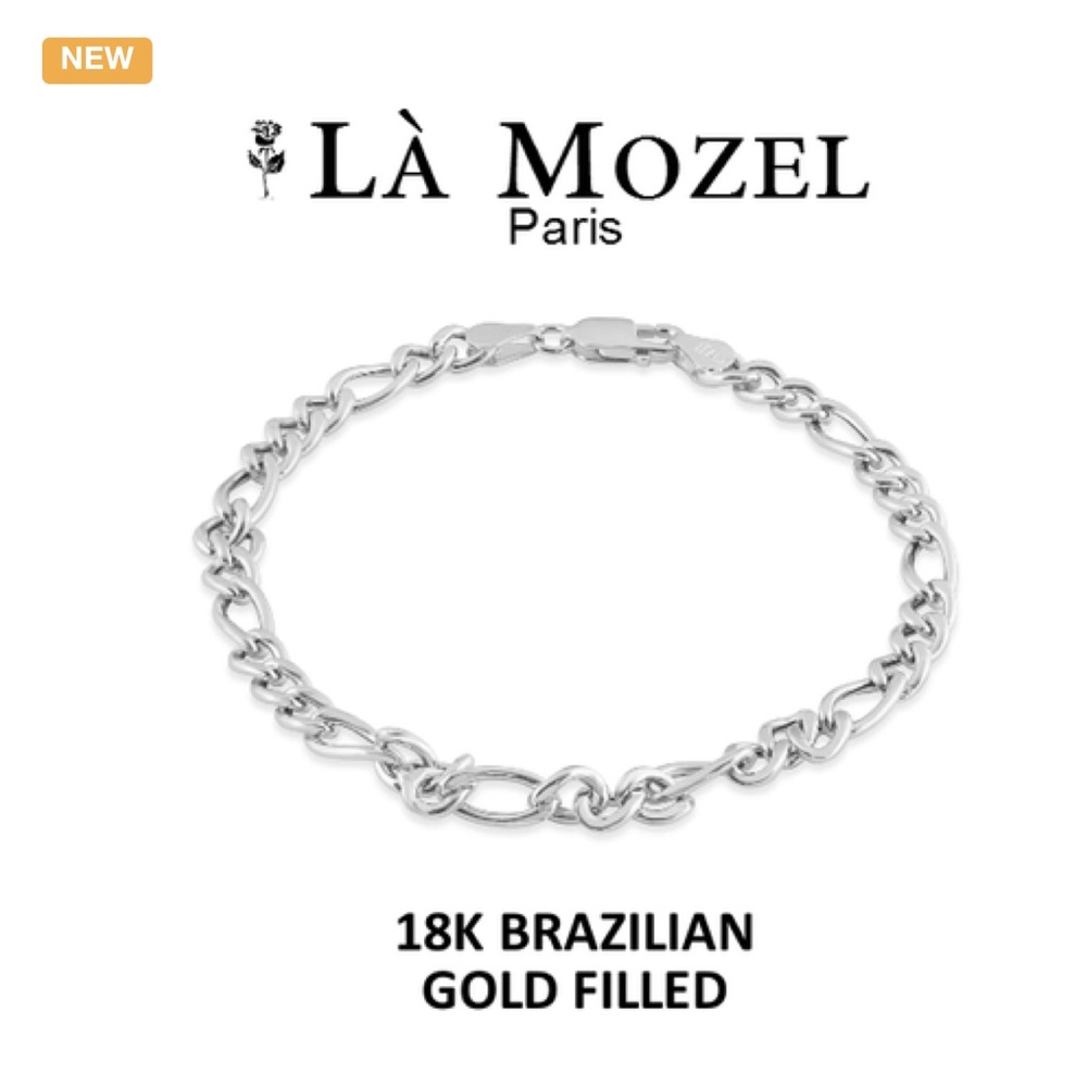 La Mozel 14K White Brazilian Gold Figaro Bracelet