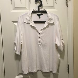 3X Ralph Lauren knit top with linen collar.