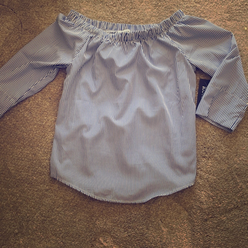 Off the shoulder blue and white stripped shirt NWT