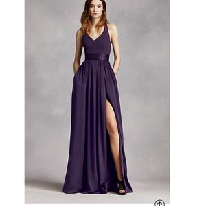 Vera Wang Amethyst Purple V-Neck Halter Gown
